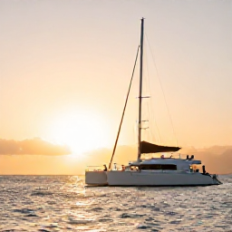 Caribbean Holidays, Best for Honeymooners, A catamaran gliding along the coast at sunset with the couple enjoying the moment.