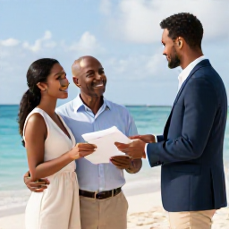 Caribbean Holidays, Booking With, A friendly travel agent helping a couple compare Caribbean holiday options