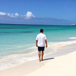 Caribbean Holidays, Caribbean Solo Travel, Image of a solo traveller walking along a white-sand beach with turquoise water about to dip their toes into the sea