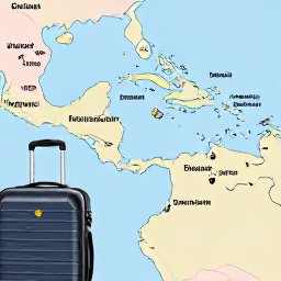 Caribbean Holidays, Flight Information, Planning a Caribbean flight with a map, suitcase, and destinations in focus.