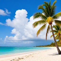 Caribbean Holidays, Information Tips, Sunny beach scene with palm trees and clouds