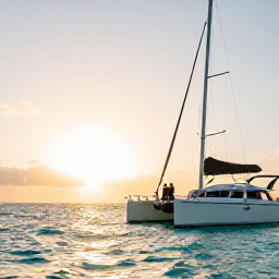 Caribbean Holidays, Things For Couples, A couple on a catamaran at sunset with turquoise water.