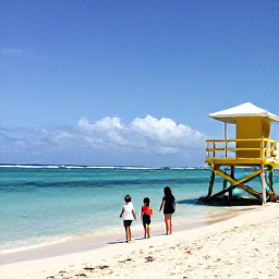 Caribbean Holidays, Young Children, A calm, shallow beach with gentle waves perfect for families with young children and a protective lifeguard on duty.