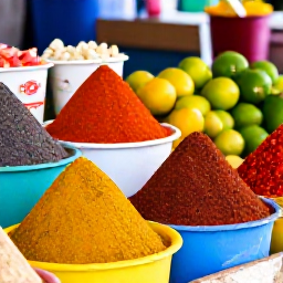 Caribbean Holidays, , A vibrant Caribbean market scene featuring spices, peppers, fresh fruit and street food on colourful stalls.
