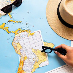 Caribbean Holidays, Caribbean Travel Information, Plan your trip image: a traveller planning a Caribbean holiday with map and suitcase.