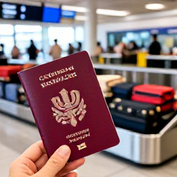Caribbean Holidays, Information Tips, Image: A traveller at Caribbean airport, passport ready, luggage on a carousel.
