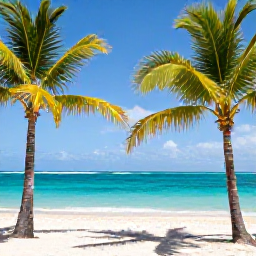 Caribbean Holidays, Caribbean Holidays, Sun-drenched Caribbean beach with palm trees and turquoise sea.