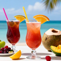 Caribbean Holidays, Food and Drink, Drinks and desserts such as sorrel, rum punches, coconut drinks, and tropical fruits.