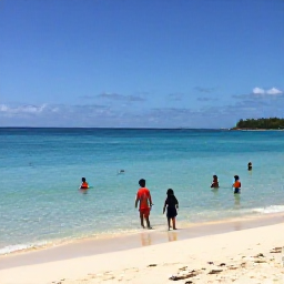 Caribbean Holidays, Best for Families, Calm beach with shallow waters and children playing.