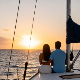 Caribbean Holidays, Best for Honeymooners, Couple watching a sunset from a sailing boat.