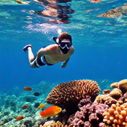 Caribbean Holidays, Active Caribbean Cruises, Travellers snorkelling above a colourful Caribbean coral reef with tropical fish in clear turquoise water