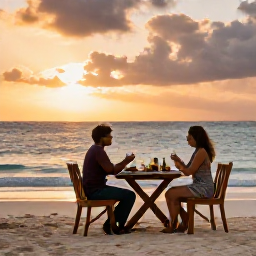 Caribbean Holidays, Active Caribbean Holidays, A relaxed couple enjoying a sunset meal beside a Caribbean beach after an active day