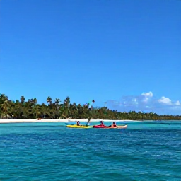Caribbean Holidays, Active Caribbean Holidays, A small group kayaking through calm turquoise Caribbean water beside a green coastline under a clear blue sky
