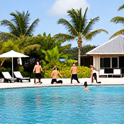 Caribbean Holidays, Active Caribbean Holidays, Adults-only Caribbean resort fitness session beside a swimming pool surrounded by tropical plants