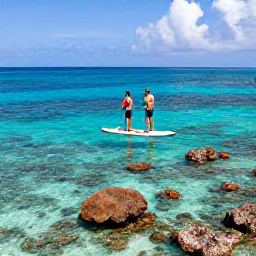 Caribbean Holidays, Active Caribbean Holidays, Adults-only travellers paddleboarding and snorkelling above a colourful coral reef in the Caribbean