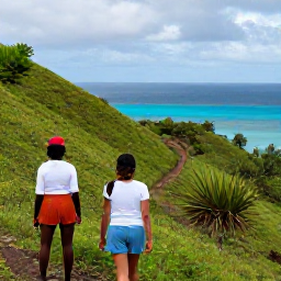 Caribbean Holidays, Active Caribbean Holidays, Hikers walking along a lush Caribbean hillside trail overlooking a bright blue sea