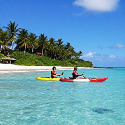 Caribbean Holidays, Active Caribbean Holidays, Kayakers paddling through clear turquoise Caribbean water beside a green tropical coastline