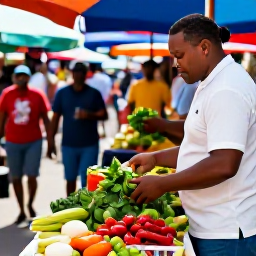 Caribbean Holidays, Active Cooking Holidays, Travellers walking through a vibrant Caribbean market with a local chef choosing fresh ingredients