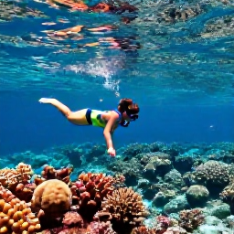 Caribbean Holidays, Active Family Holidays, Family snorkelling over a colourful coral reef in calm Caribbean water with tropical fish visible below