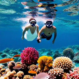 Caribbean Holidays, Active Honeymoons, A newlywed couple snorkelling above a colourful Caribbean coral reef in clear turquoise water with tropical fish