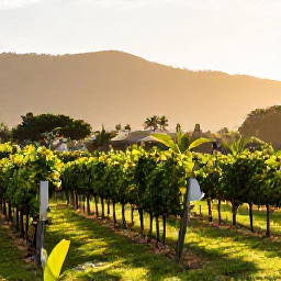 Caribbean Holidays, Active Wine Holidays, A scenic Caribbean vineyard with green hills, tropical plants and visitors walking between vines in warm morning light