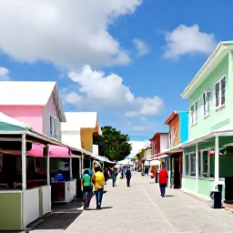 Caribbean Holidays, Adults Only Bahamas, Colourful Nassau street with pastel buildings, local market stalls and visitors exploring The Bahamas in August