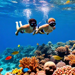 Caribbean Holidays, Adults Only Bahamas, Couple snorkelling above a colourful coral reef in clear Bahamian water with tropical fish