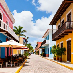 Caribbean Holidays, Adults Only Dominican Republic, Colourful Dominican Republic town street with local caf&eacute;s, tropical plants and historic Caribbean architecture