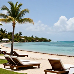 Caribbean Holidays, Adults Only Holidays, An elegant adults-only Caribbean resort beside a calm turquoise sea, with sun loungers, palm trees and a relaxed atmosphere