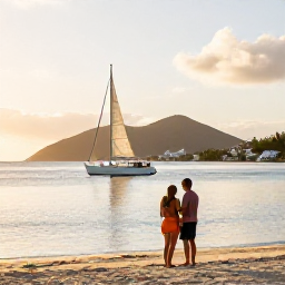 Caribbean Holidays, Adults Only Saint Martin, Couple sailing at golden hour around the coastline of Saint Martin and Sint Maarten