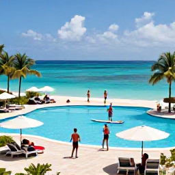 Caribbean Holidays, Adults Only Sports, Adults-only Caribbean resort beside a bright turquoise sea, with guests enjoying tennis, paddleboarding and a relaxed poolside atmosphere