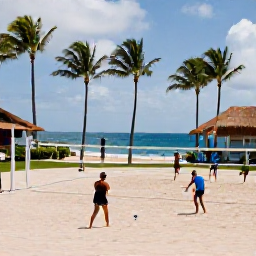 Caribbean Holidays, Adults Only Sports, Travellers playing tennis and beach volleyball at a stylish adults-only Caribbean resort, palm trees and sea in the background
