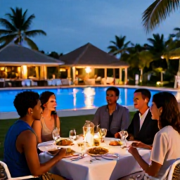 Caribbean Holidays, Adults Only Trinidad, Elegant Caribbean dinner at an adults-only resort in Trinidad and Tobago, candlelit table, local food and tropical evening atmosphere