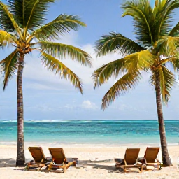 Caribbean Holidays, Adults Only Trinidad, Relaxed adults-only beach resort in Trinidad and Tobago, palm trees, warm turquoise sea and comfortable sun loungers