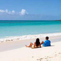 Caribbean Holidays, Adults Only Turks and Caicos, Couple relaxing on a quiet white-sand beach beside clear turquoise water in Turks and Caicos