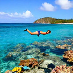 Caribbean Holidays, Adults Only USVI, Snorkeller exploring clear Caribbean water above colourful reef near St John, tropical fish visible