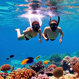 Caribbean Holidays, Adventure Honeymoons, A couple snorkelling above a colourful coral reef with tropical fish in clear Caribbean water