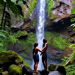 Caribbean Holidays, Adventure Honeymoons, A newlywed couple hiking through a vibrant Caribbean rainforest towards a waterfall