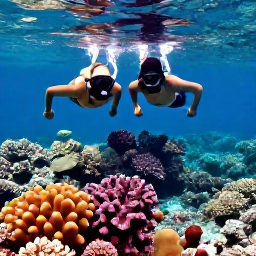 Caribbean Holidays, Antigua Adventure, A couple snorkelling over a colourful coral reef in clear Caribbean water off Antigua