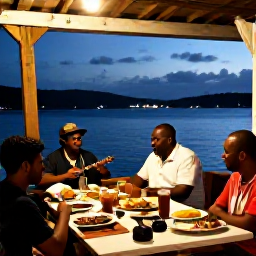 Caribbean Holidays, Antigua Adventure, A relaxed August evening at a lively Antiguan waterfront restaurant with local food, music and harbour views