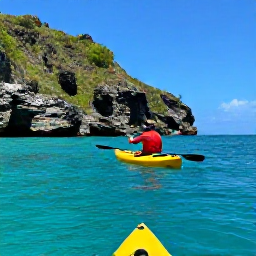 Caribbean Holidays, Antigua Adventure, A sea kayak exploring the clear turquoise waters and rugged coastline of Antigua in bright August sunshine