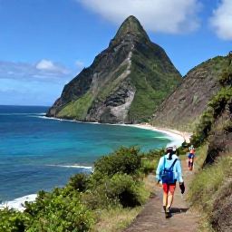 Caribbean Holidays, Antigua Adventure, Hikers following a coastal trail above dramatic cliffs and a secluded beach in Antigua