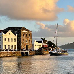 Caribbean Holidays, Antigua Adventure, Historic Nelson's Dockyard in Antigua at golden hour, with restored buildings, sailing boats and visitors walking along the waterfront