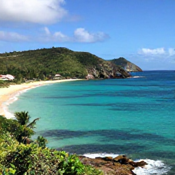 Caribbean Holidays, Antigua Adventure Holidays, A clear March morning overlooking turquoise sea, green hills and a sandy beach on Antigua