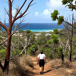 Caribbean Holidays, Antigua Adventure Holidays, Visitors hiking through dry woodland on a coastal trail above the Caribbean Sea in Antigua