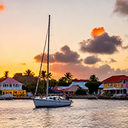 Caribbean Holidays, Antigua Adventure, Relaxed outdoor evening at English Harbour in Antigua, with boats in the marina, historic buildings and a colourful sunset
