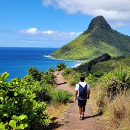 Caribbean Holidays, Antigua Adventure, Travellers hiking along a scenic coastal trail near Shirley Heights, Antigua, with sea views and rugged green landscape