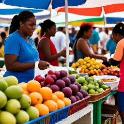 Caribbean Holidays, Antigua April Events, Colourful Antiguan food market with fresh fruit, spices, local dishes and friendly vendors