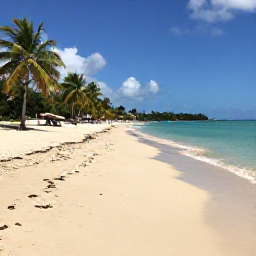 Caribbean Holidays, Antigua August Holidays, A wide sandy beach in Antigua with calm turquoise water, palm trees and a relaxed August holiday atmosphere