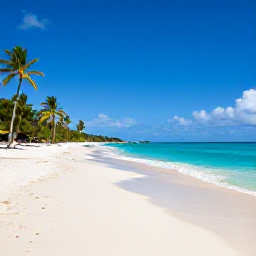Caribbean Holidays, Antigua Beach Holidays, A wide, quiet Caribbean beach in Antigua with turquoise water, soft white sand, palm trees and a relaxed holiday atmosphere
